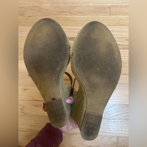 Steve Madden Wade Espadrille Wedge Size 8.5 Taupe Leather Upper Rattan Heels - Picture 9 of 9